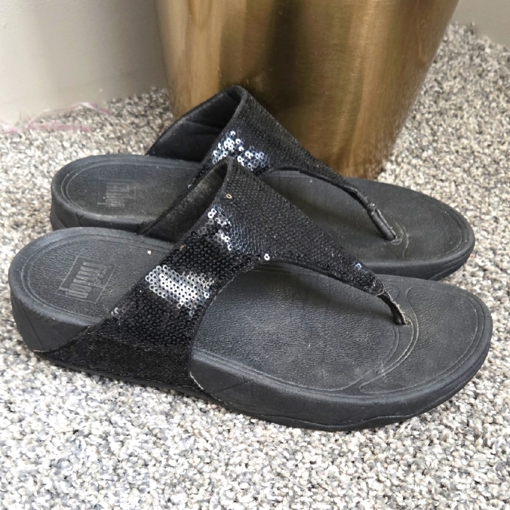 Fitflop Lulu Black Sequin Embellished Women's Sandals Summer Shoes